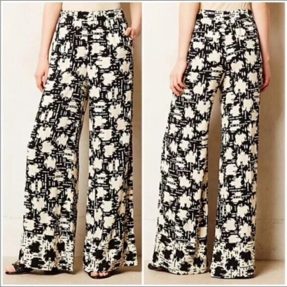 Anthropologie Lilka Prescott Black Motif Rayon Printed Wide Leg Pants Size M - Picture 1 of 7